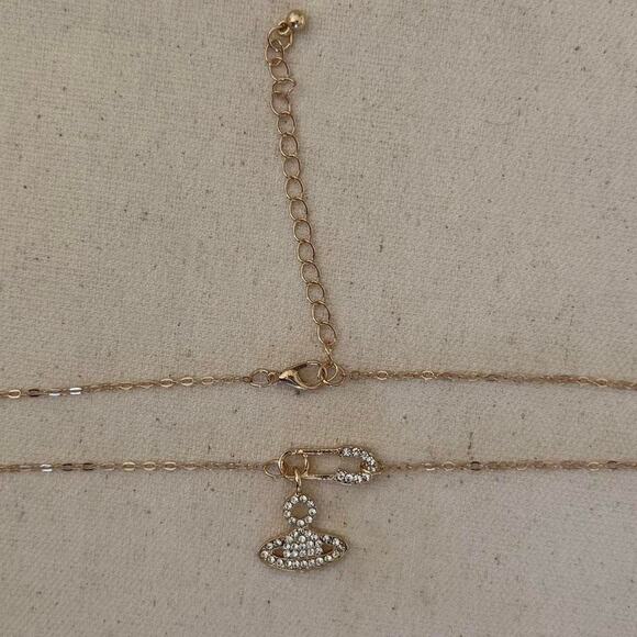 Y2K 2000s Rose Gold Iced Out Planet Necklace Unisex Vintage Chain New - Picture 7 of 10